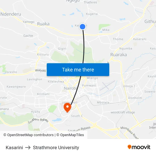 Kasarini to Strathmore University map