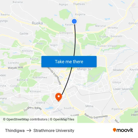 Thindigwa to Strathmore University map