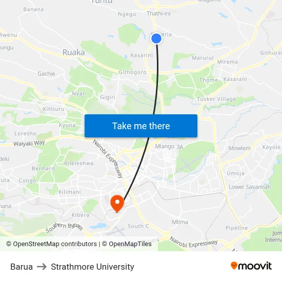 Barua to Strathmore University map