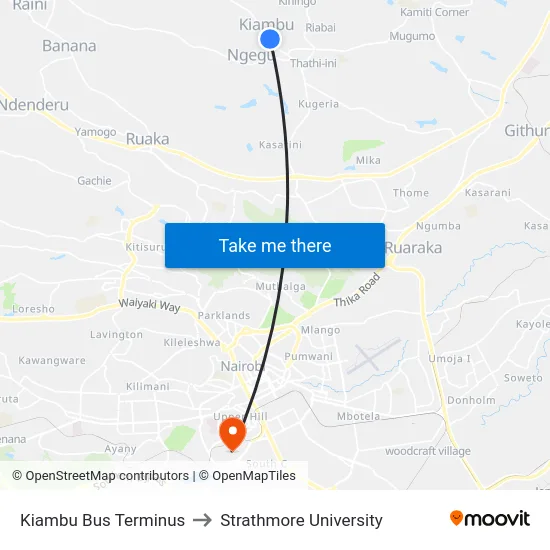 Kiambu Bus Terminus to Strathmore University map