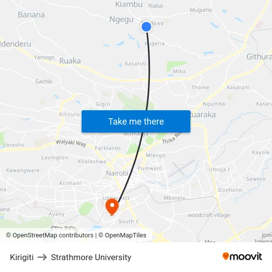 Kirigiti to Strathmore University map