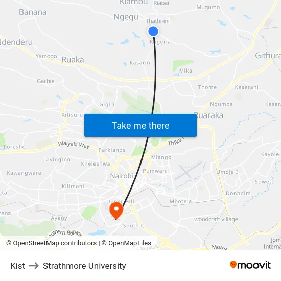 Kist to Strathmore University map