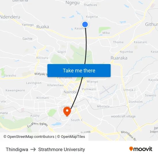 Thindigwa to Strathmore University map