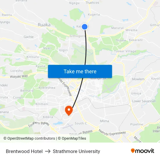 Brentwood Hotel to Strathmore University map