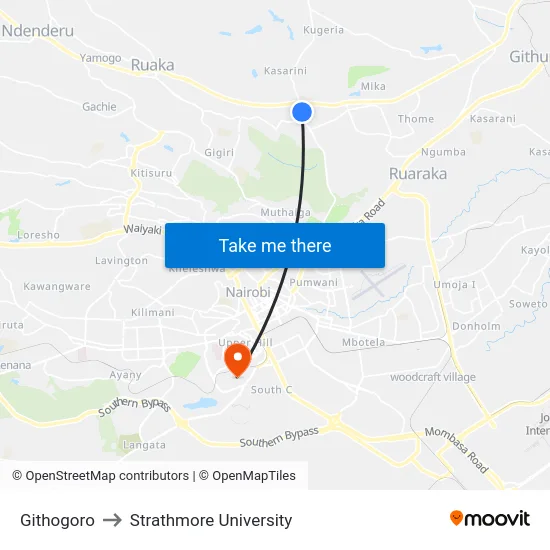 Githogoro to Strathmore University map