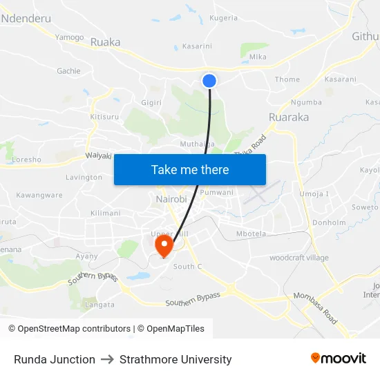 Runda Junction to Strathmore University map