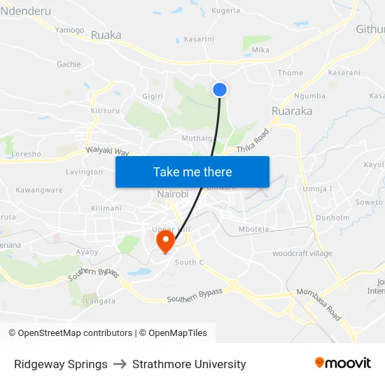 Ridgeway Springs to Strathmore University map