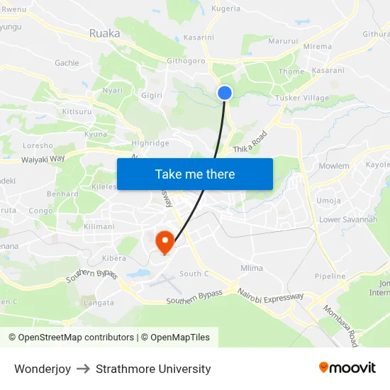 Wonderjoy to Strathmore University map