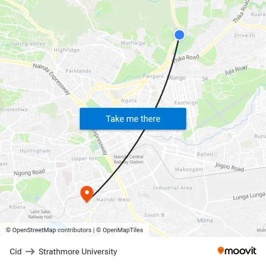 Cid to Strathmore University map
