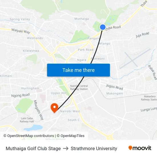 Muthaiga Golf Club Stage to Strathmore University map