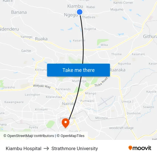 Kiambu Hospital to Strathmore University map