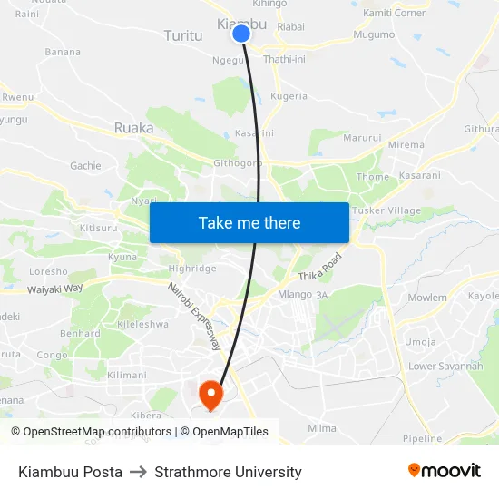 Kiambuu Posta to Strathmore University map
