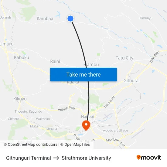 Githunguri Terminal to Strathmore University map