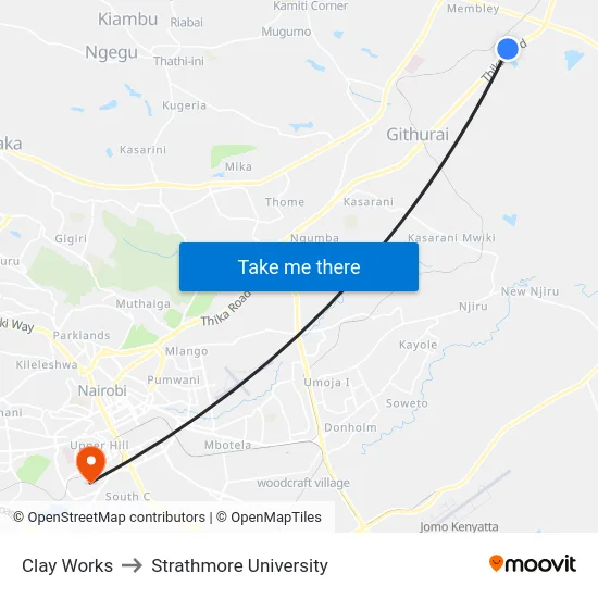 Clay Works to Strathmore University map