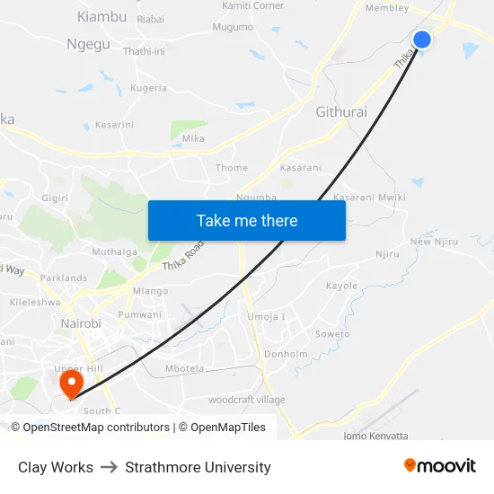 Clay Works to Strathmore University map