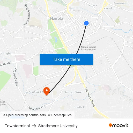 Townterminal to Strathmore University map