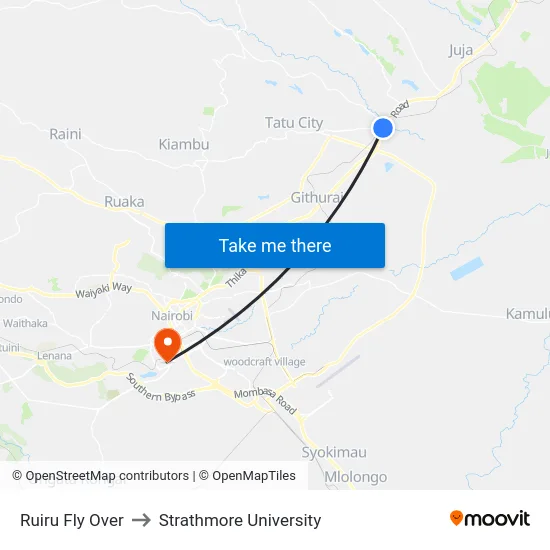 Ruiru Fly Over to Strathmore University map