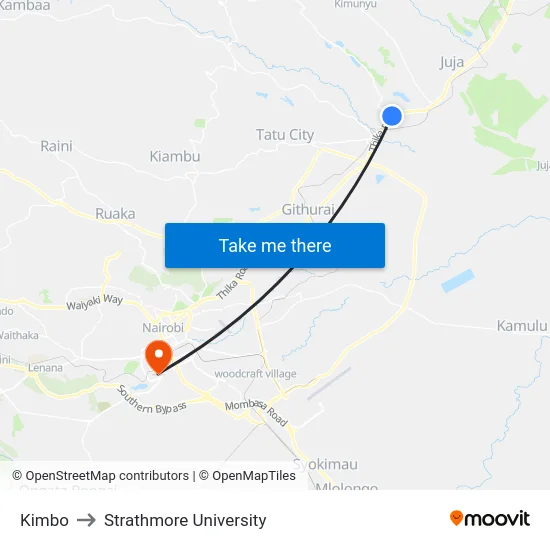 Kimbo to Strathmore University map