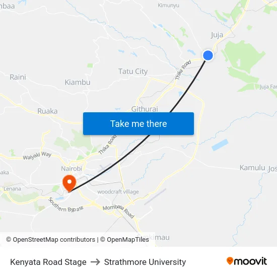 Kenyata Road Stage to Strathmore University map