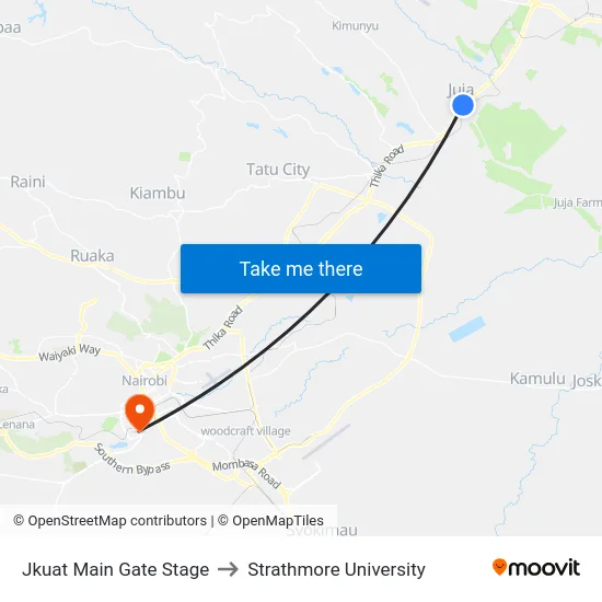 Jkuat Main Gate Stage to Strathmore University map