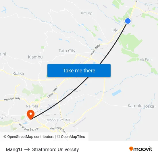Mang'U to Strathmore University map