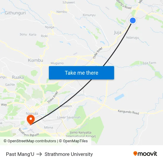 Past Mang'U to Strathmore University map
