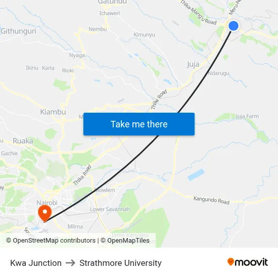 Kwa Junction to Strathmore University map