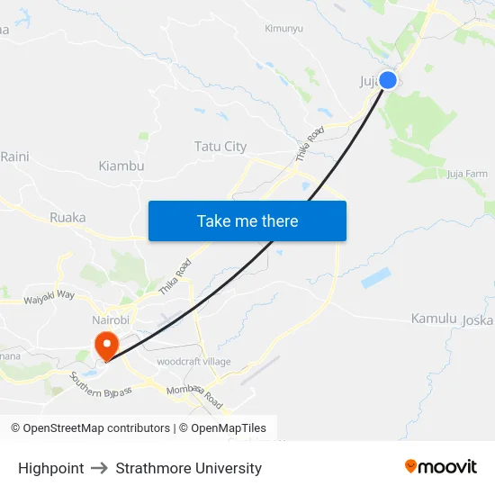 Highpoint to Strathmore University map