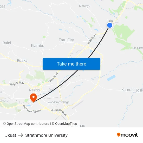 Jkuat to Strathmore University map