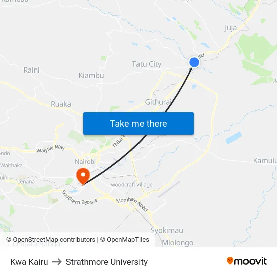 Kwa Kairu to Strathmore University map
