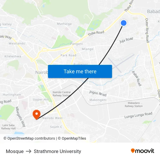 Mosque to Strathmore University map