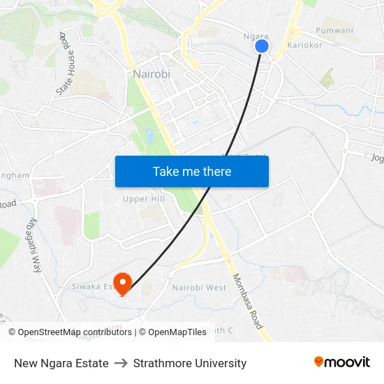 New Ngara Estate to Strathmore University map