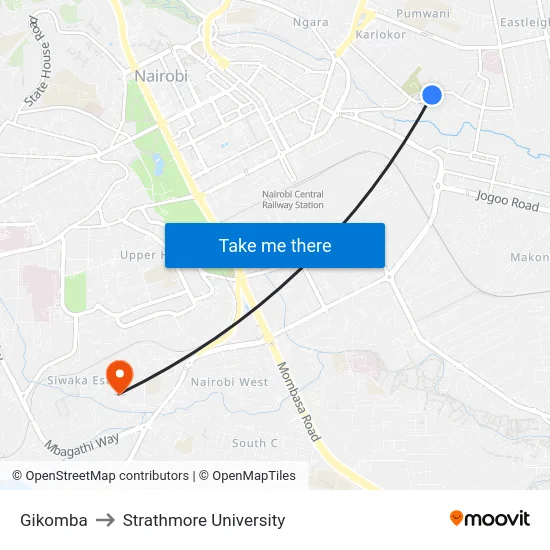 Gikomba to Strathmore University map