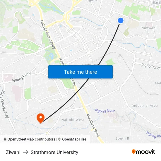 Ziwani to Strathmore University map
