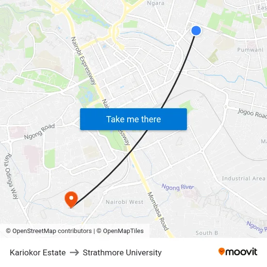 Kariokor Estate to Strathmore University map