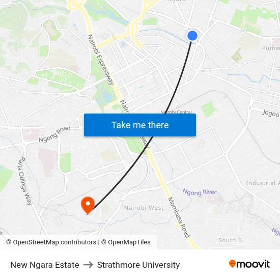 New Ngara Estate to Strathmore University map