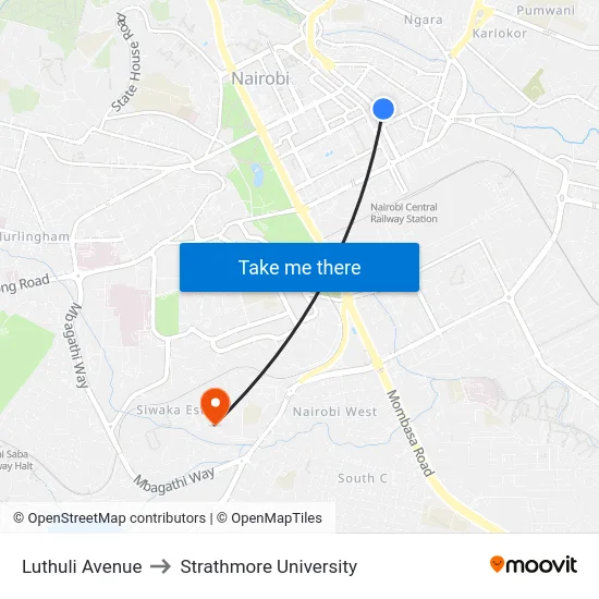 Luthuli Avenue to Strathmore University map