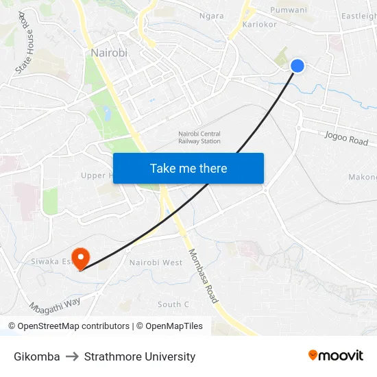 Gikomba to Strathmore University map