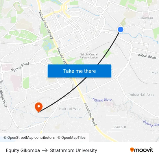 Equity Gikomba to Strathmore University map