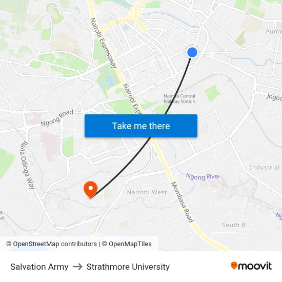 Salvation Army to Strathmore University map