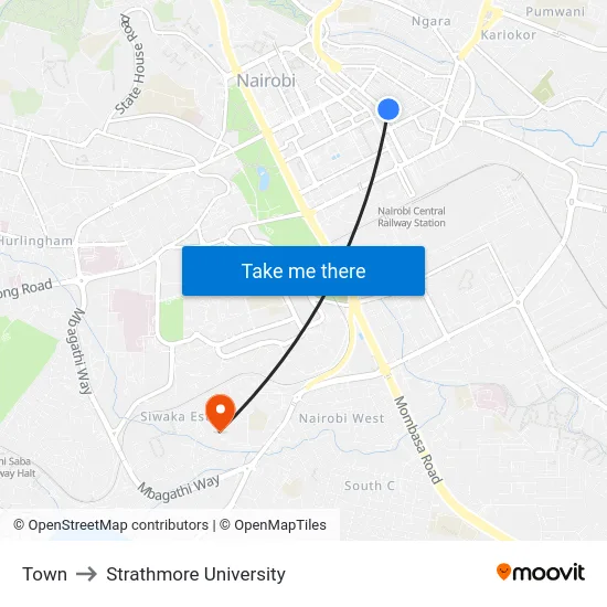 Town to Strathmore University map