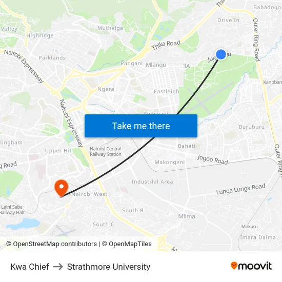 Kwa Chief to Strathmore University map