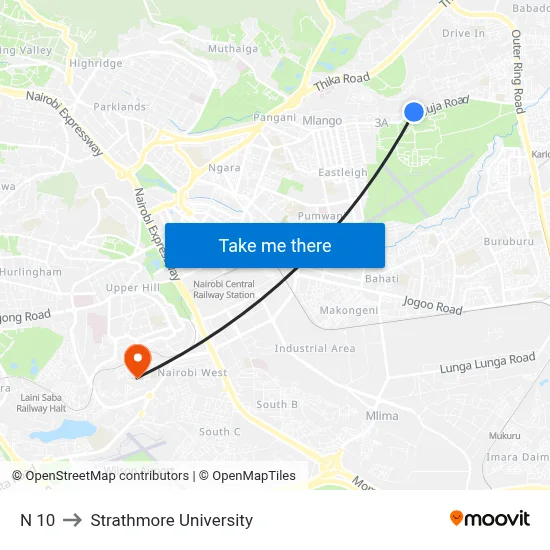 N 10 to Strathmore University map