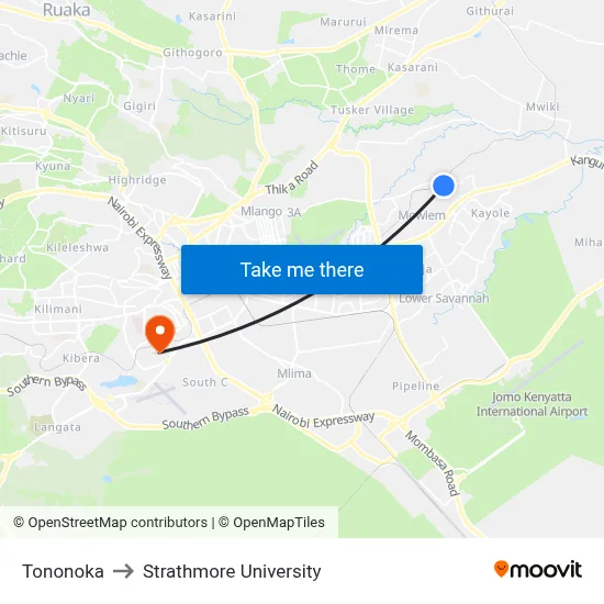 Tononoka to Strathmore University map