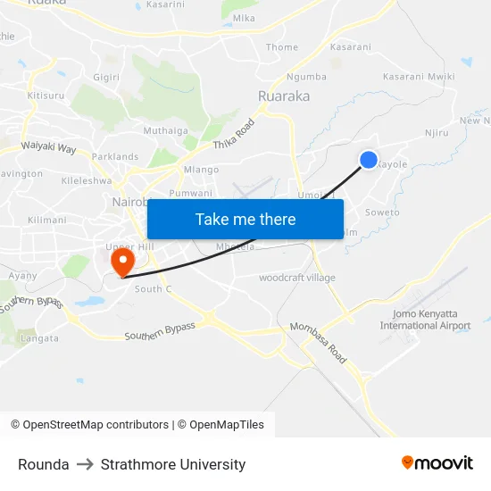 Rounda to Strathmore University map
