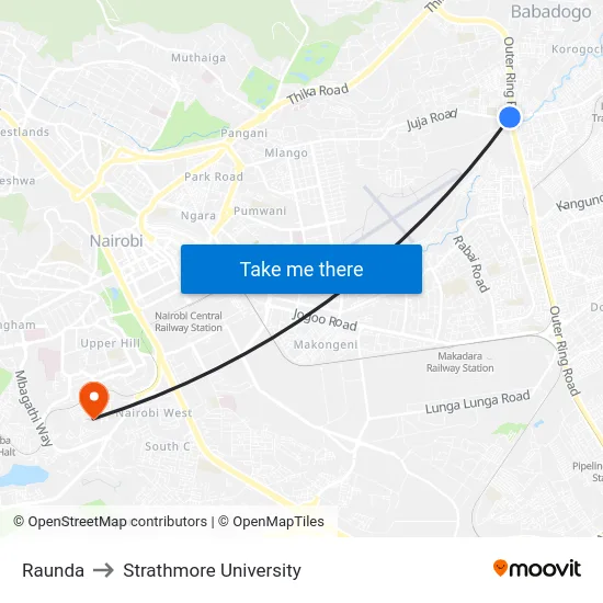 Raunda to Strathmore University map