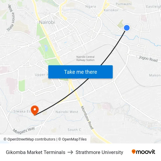 Gikomba Market Terminals to Strathmore University map