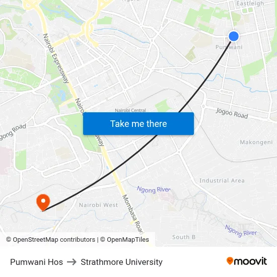 Pumwani Hos to Strathmore University map