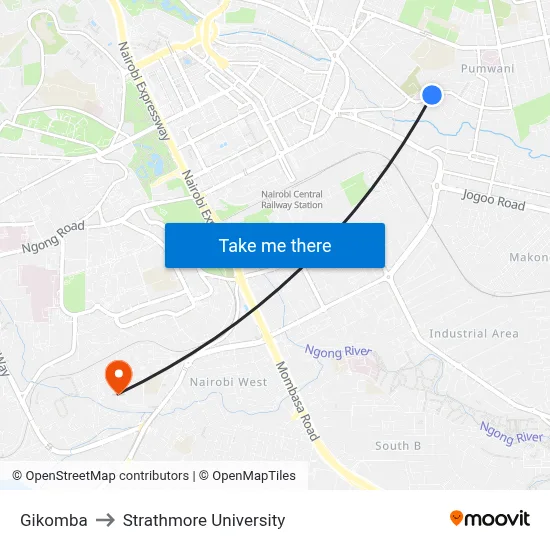 Gikomba to Strathmore University map