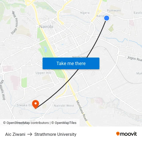 Aic Ziwani to Strathmore University map